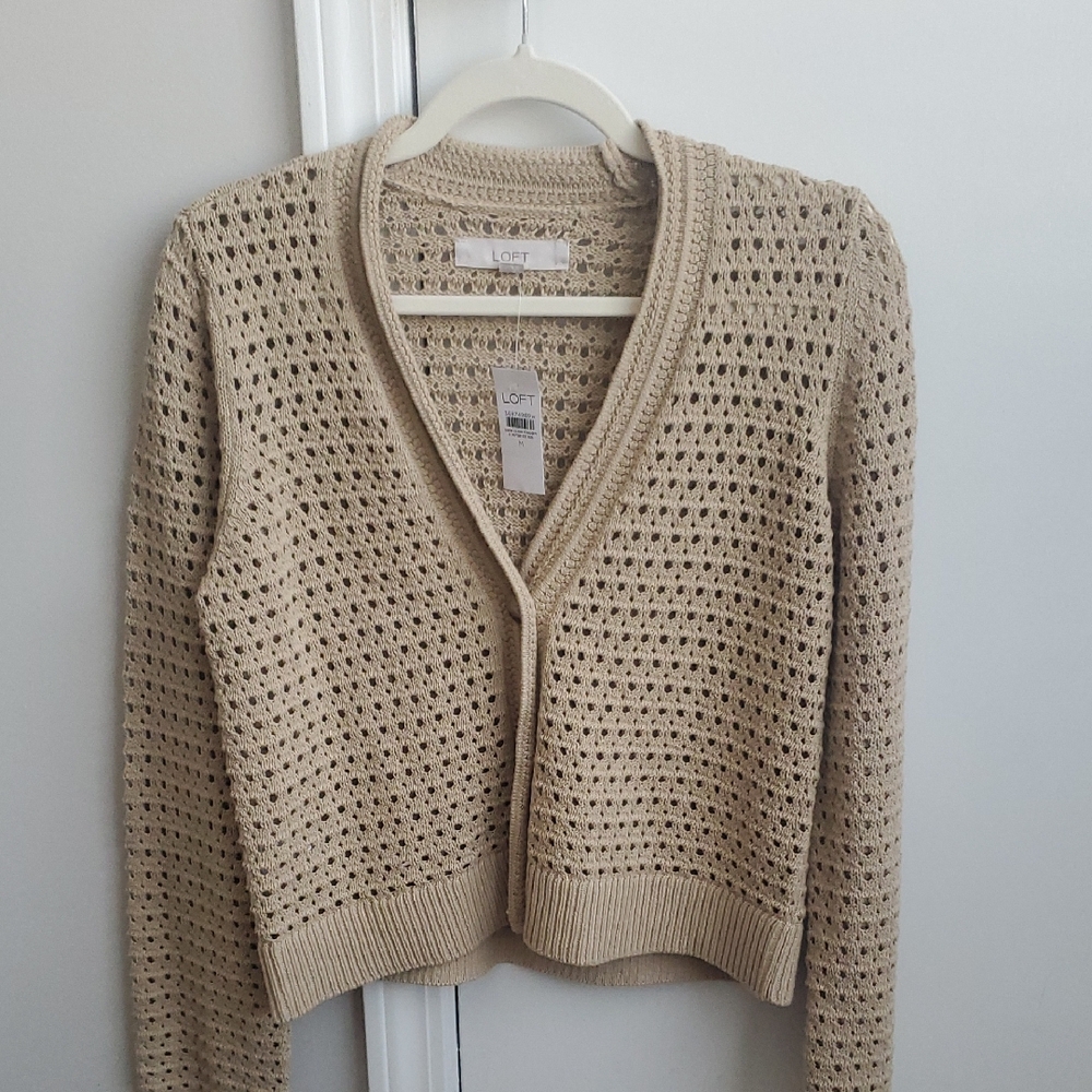 LOFT Women's Beige Open-Knit Cardigan